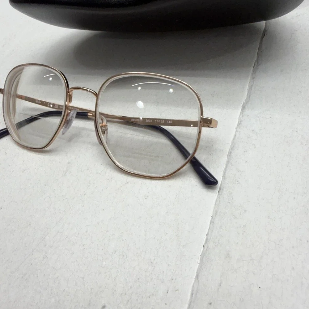 Ray-Ban Eyeglasses Square Rose Gold Metal Full Rim Womens 51-19-145 Black Case